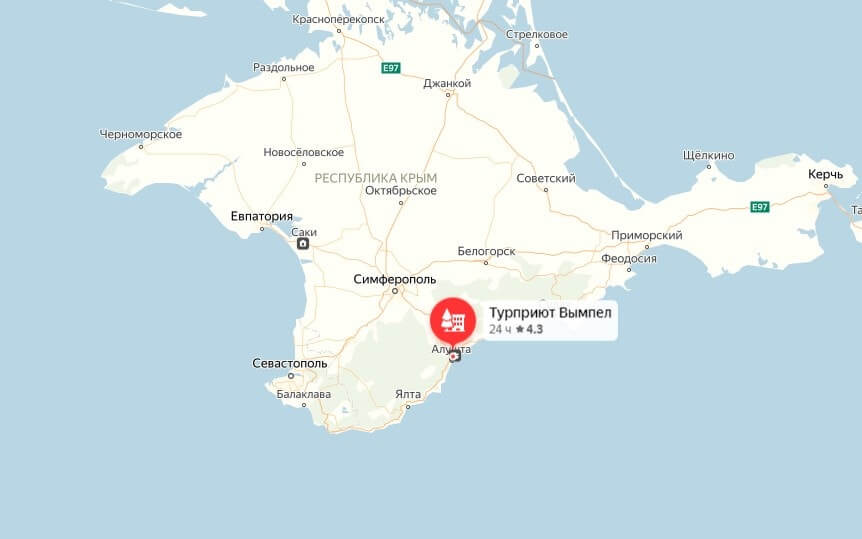 Расположение кемпинга на карте Крыма GPS координаты турбазы в Алуште